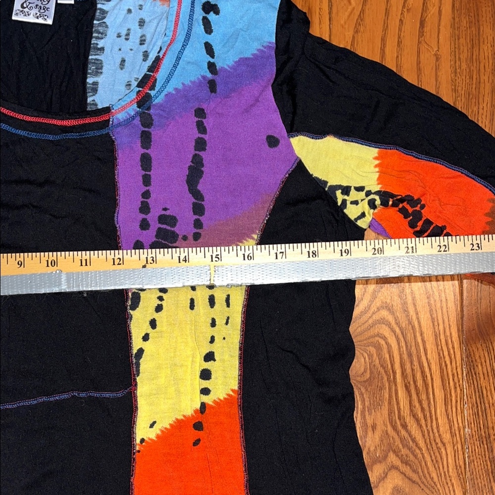 Parsley & Sage Black Tunic with Orange purple yellow and Blue Patchwork women 1X - Picture 9 of 12